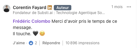 Commentaire LinkedIn 10896 impressions