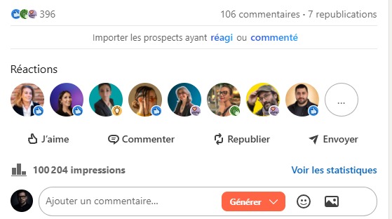 Performance d'un post LinkedIn
